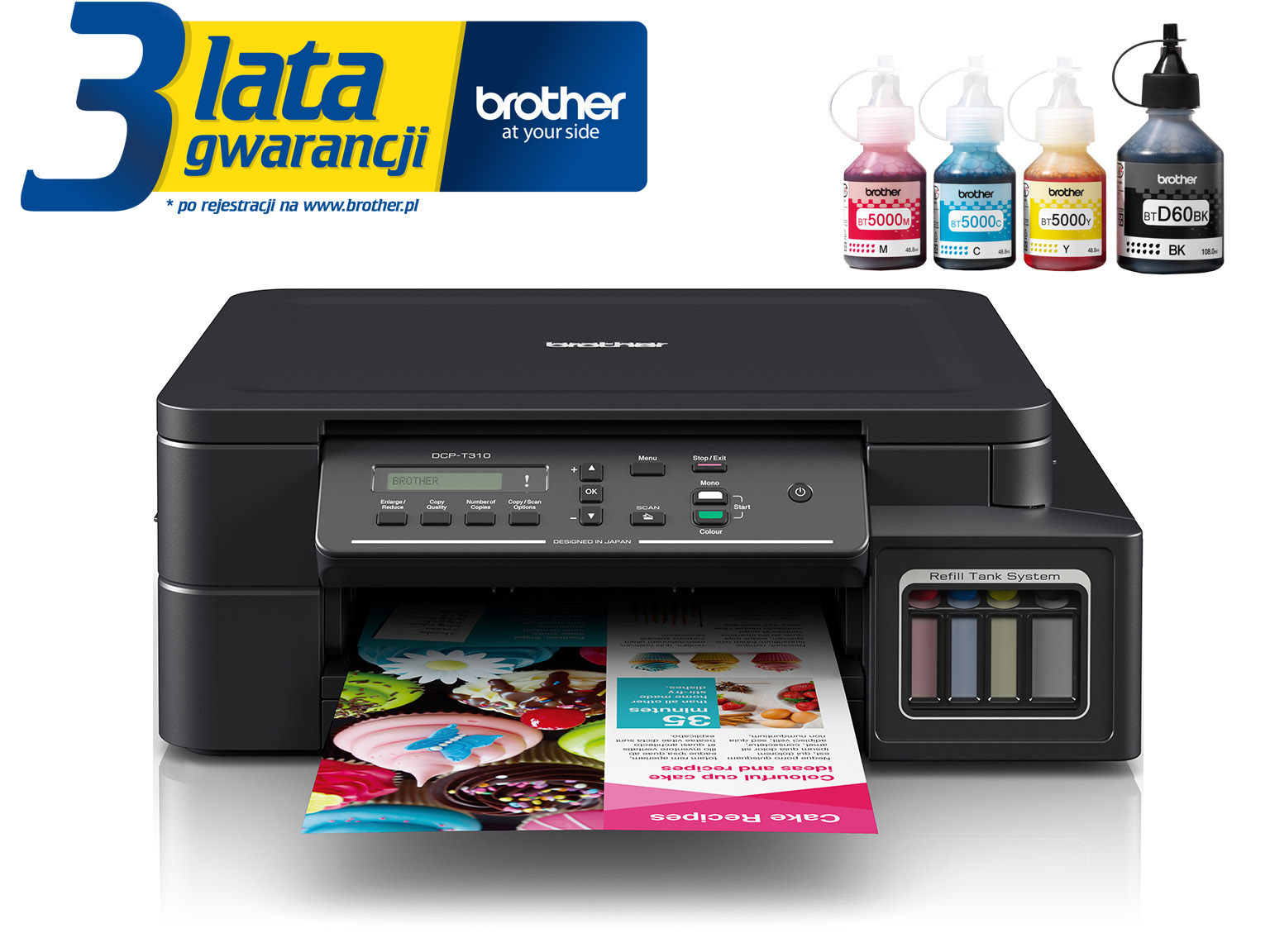 Brother InkBenefit Plus Inkjet Printer DCP-T310 with 3 Years Warranty Logotype and Ink Bottles